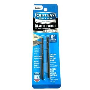 Century Drill & Tool 7/64" Black Oxide High Speed Steel Drill Bit Metal 24207